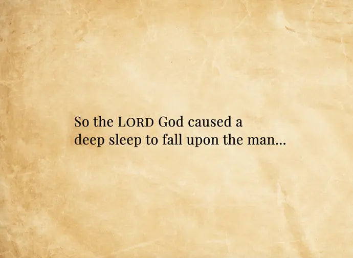 A screenshot reads 'So the LORD God caused a deep sleep to fall upon the man...'